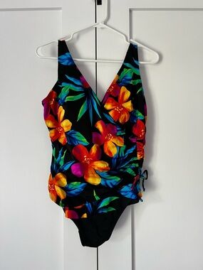 Longitude Black Floral One-Piece Swimsuit with Bright Tropical Print